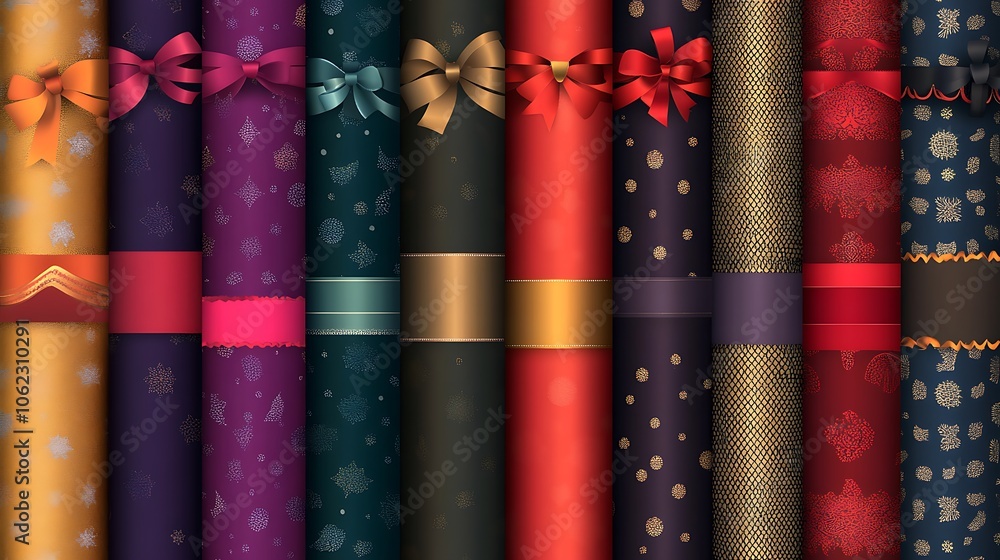 New Year stylish ribbon patterns in festive colors New Year stylish ribbon patterns in festive colors