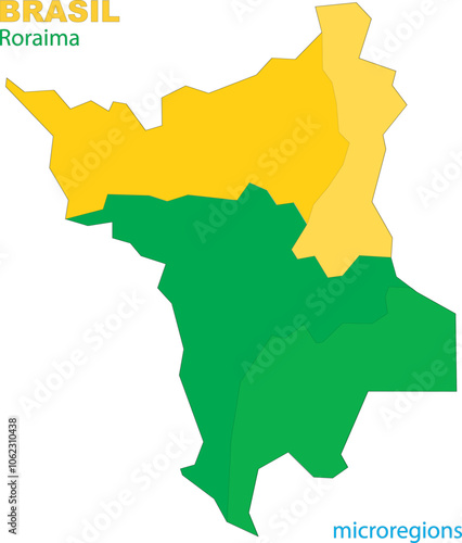 Map of the territory of the state of Roraima with divisions by highlighted microregions, vector with simple lines of political divisions
