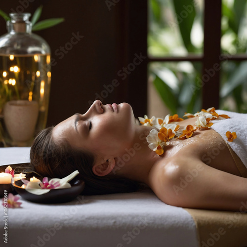 Luxury Spa Experience with Relaxing Aromatherapy and Tropical Flowers in Peaceful Ambiance