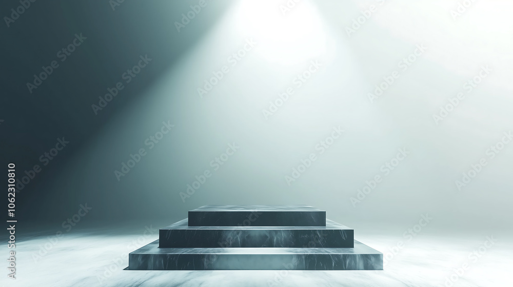 Obraz premium podium Elevate Your Space with a Striking Three-Tiered Marble Platform Illuminated by Soft Light