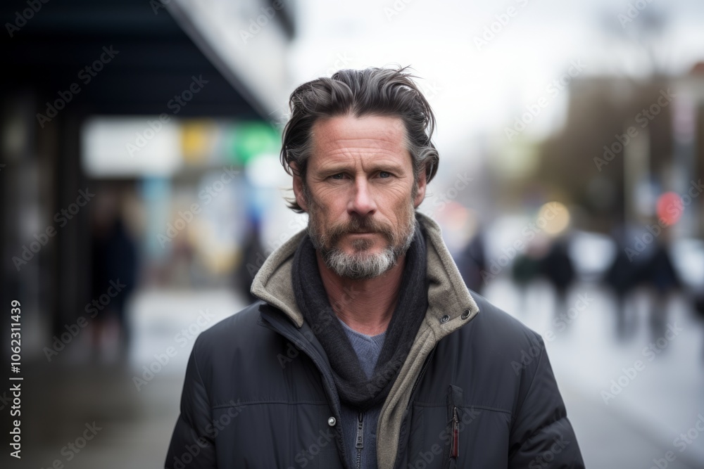 Portrait of a middle-aged man with a gray beard in the city. Portrait of a middle-aged man with a gray beard in the city.