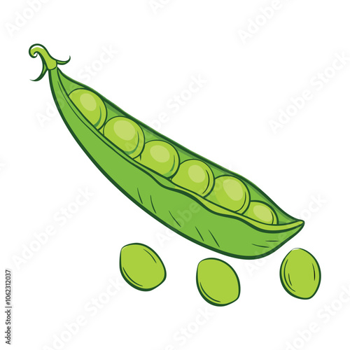 Vector Cartoon Green Peas Pod illustration