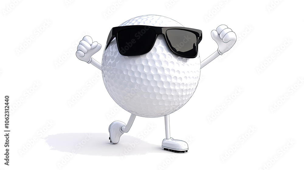 Cartoon-style Golf Ball Character With Sunglasses and Playful Pose Generative AI