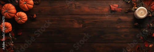 Wallpaper Mural A rustic wooden backdrop showcases golden pumpkins and a flickering candle, creating a captivating festive atmosphere perfect for memorable Halloween gatherings with friends and family Torontodigital.ca