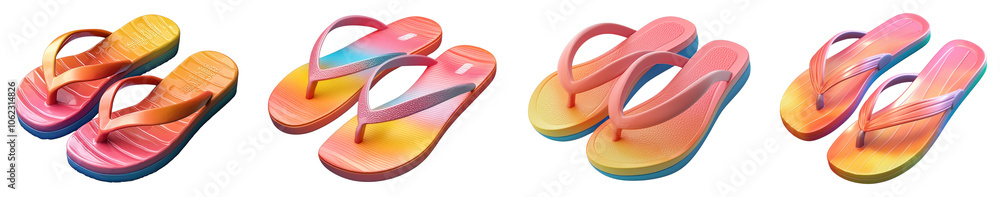 A 3D flip-flops icon on a transparent background, symbolizing the casual and relaxed vibe of summer days spent at the beach or by the pool. A 3D flip-flops icon on a transparent background, symbolizing the casual and relaxed vibe of summer days spent at the beach or by the pool.