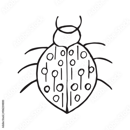 Coloring page of a beetle, bug. Insect outline vector, icon. Hand drawn doodle style, Isolated black line on white.