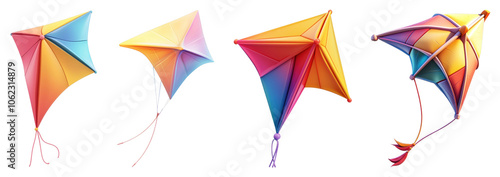 A 3D kite icon on a transparent background, symbolizing outdoor activities and the joy of flying kites on sunny summer days.