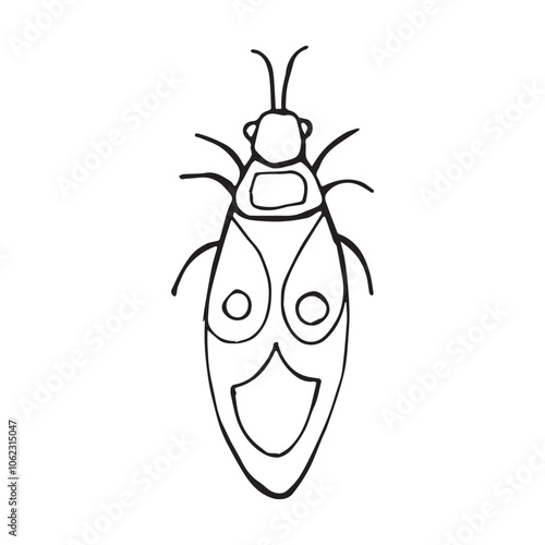 Coloring page of a beetle, bug. Insect outline vector, icon. Hand drawn doodle style, Isolated black line on white.