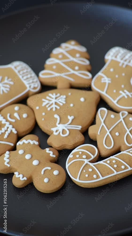 Delicious gingerbread cookies with honey, ginger and cinnamon. Winter composition Delicious gingerbread cookies with honey, ginger and cinnamon. Winter composition