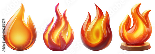 A 3D realistic flame icon on a transparent background, depicting the natural movement and color gradients found in real fire for a striking visual effect.