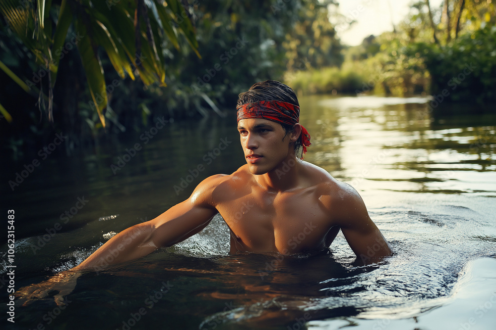Fototapeta premium Model in a Lake for a Nature-Themed Advertising Campaign