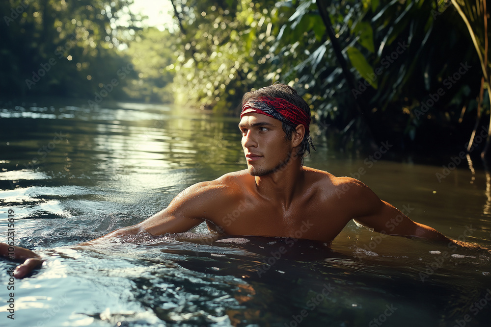 Fototapeta premium Model in a Lake for a Nature-Themed Advertising Campaign