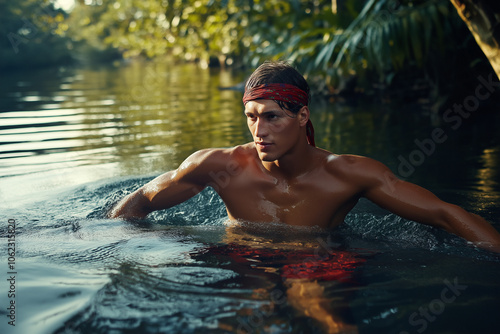 Model in a Lake for a Nature-Themed Advertising Campaign