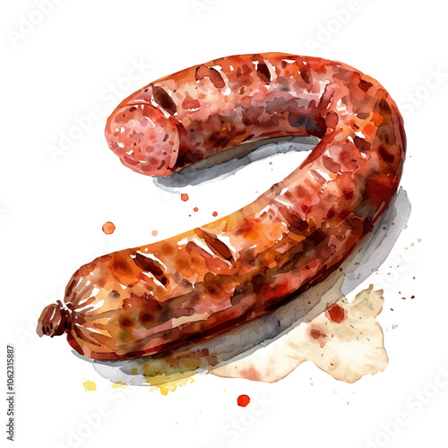 A watercolor vector of Sausage, isolated on a white background.