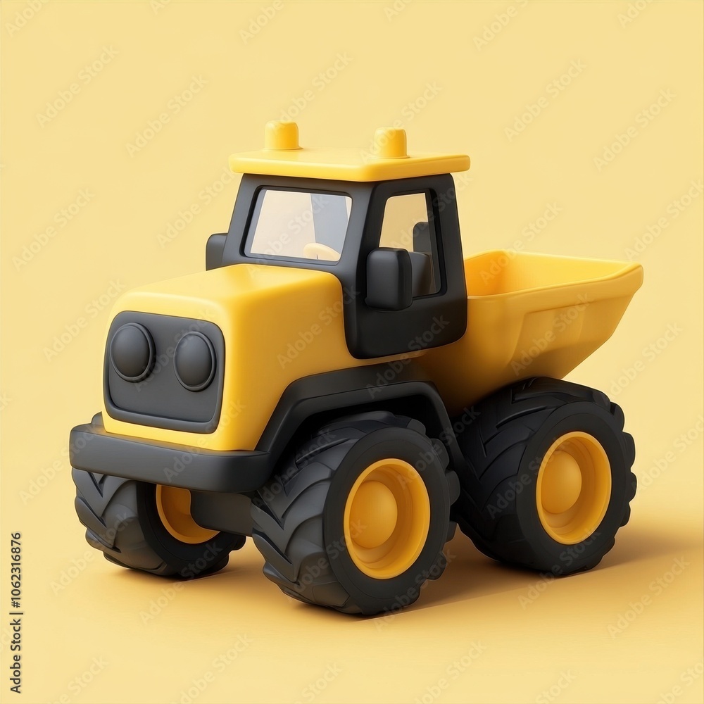 Cheerful Yellow Toy Dump Truck on Solid Background Cheerful Yellow Toy Dump Truck on Solid Background