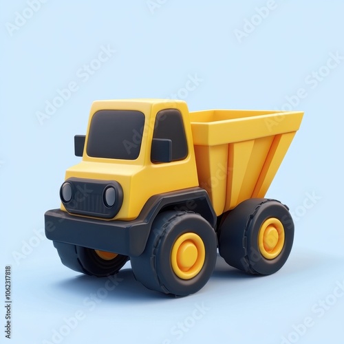 Vibrant Yellow Construction Truck on a Minimalist Blue Background