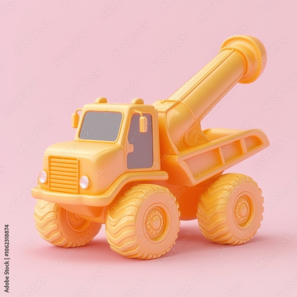 Naklejka premium Cheerful Construction Crane Toy on Pink Background