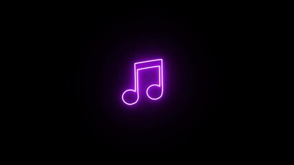 Music icon isolated .Glowing neon audio music player icon animation With black background.