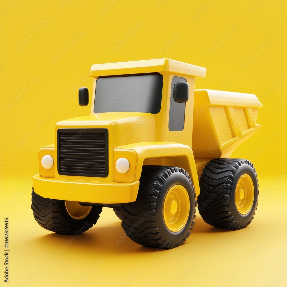 Vibrant Yellow Toy Dump Truck Against a Solid Background Vibrant Yellow Toy Dump Truck Against a Solid Background
