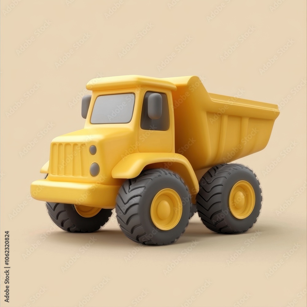 Bright Yellow Toy Dump Truck on Beige Background Bright Yellow Toy Dump Truck on Beige Background