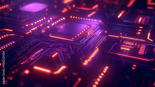 Wallpaper Mural A glowing microchip design featuring intricate neon pink and orange circuit patterns on a futuristic circuit board. Torontodigital.ca