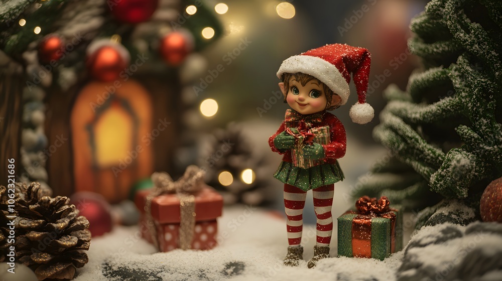 Christmas elf with a toy sack and gifts Christmas elf with a toy sack and gifts