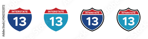 Interstate 13 highway vector signs. Interstate 13 icon
