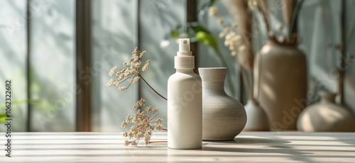 White Spray Bottle in Elegant Natural Setting
