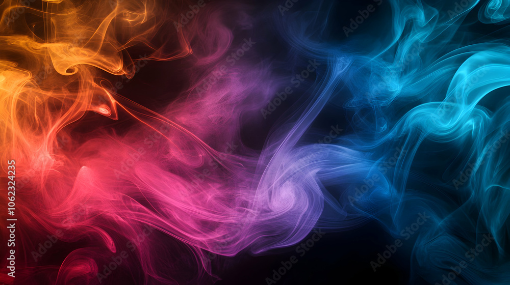 Fototapeta premium A cosmic design with smoky swirls of vibrant pink, blue, and orange, blending into an ethereal and abstract scene.