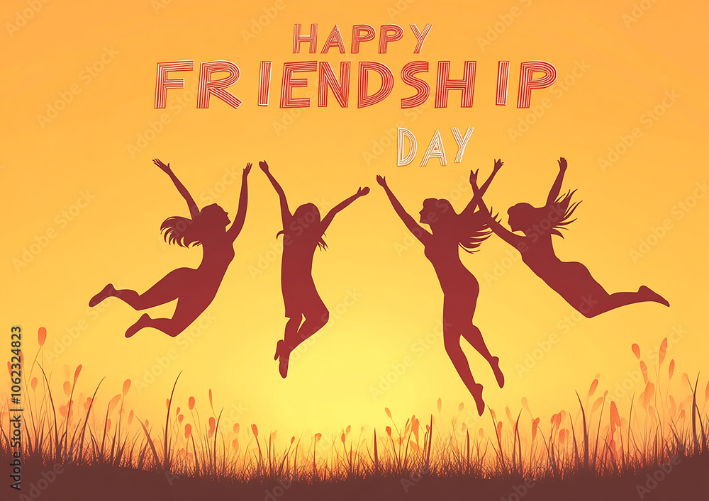 Happy Friendship Day vector background with friends jumping silhouette and text HAPPY FRIENDSHIP DAY Happy Friendship Day vector background with friends jumping silhouette and text HAPPY FRIENDSHIP DAY