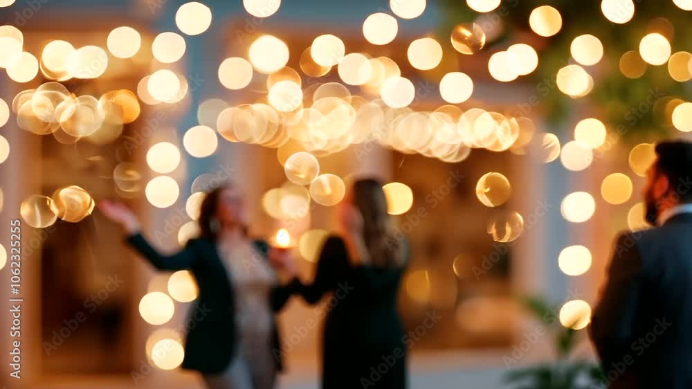 Holiday Celebration with Friends Toasting in Blurred Background Holiday Celebration with Friends Toasting in Blurred Background