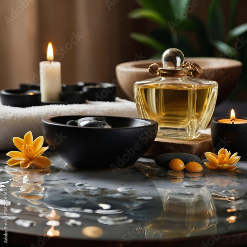 Luxurious Spa Setting with Aromatherapy Candles and Essential Oils for Ultimate Relaxation