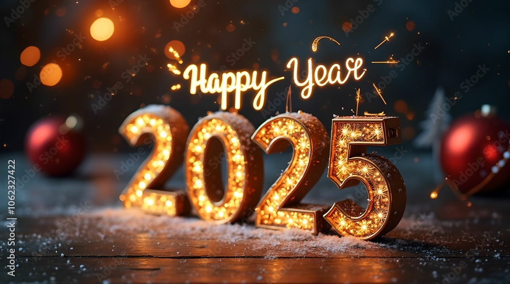 Festive wallpaper featuring a Happy New Year 2025 design. Festive wallpaper featuring a Happy New Year 2025 design.