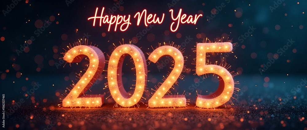 Festive wallpaper featuring a Happy New Year 2025 design. Festive wallpaper featuring a Happy New Year 2025 design.