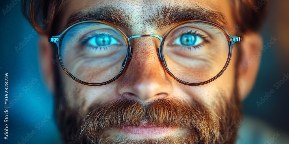 Excited bearded man expressing shock and joy, with a colorful background Excited bearded man expressing shock and joy, with a colorful background