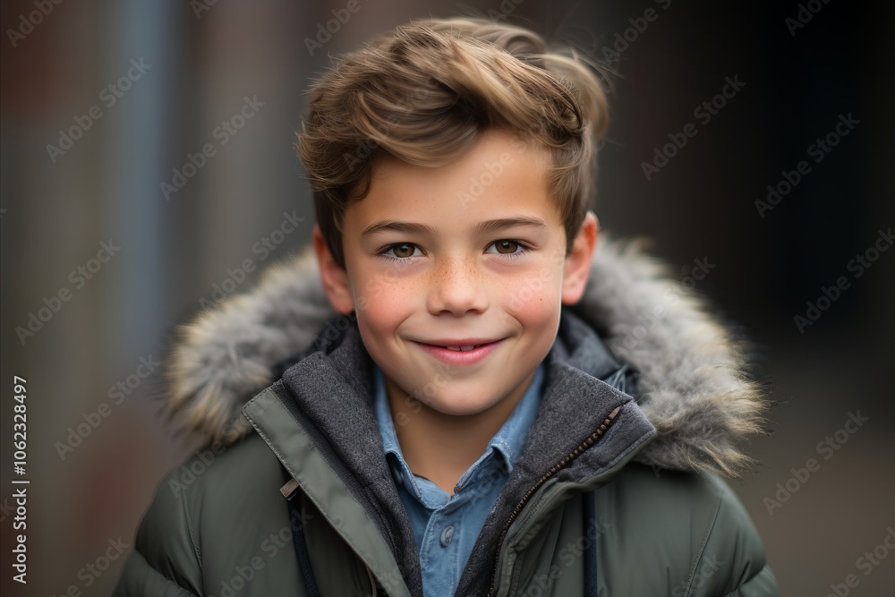 Portrait of a smiling little boy in a warm jacket outdoors. Portrait of a smiling little boy in a warm jacket outdoors.