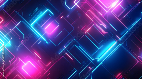 Wallpaper Mural Neon pink and blue interlocking lines in a futuristic grid pattern, creating depth and a vibrant digital aesthetic. Torontodigital.ca