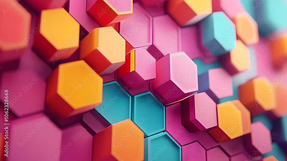 A bright and vibrant composition of multicolored hexagons stacked together in a geometric arrangement, creating a bold and dynamic abstract design. A bright and vibrant composition of multicolored hexagons stacked together in a geometric arrangement, creating a bold and dynamic abstract design.