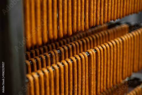 Obraz na płótnie Production of sausages - smoking and maturing process - meat industry w salonie
