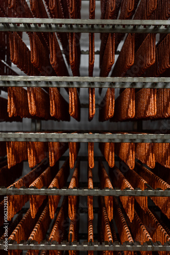 Production of sausages - smoking and maturing process - meat industry