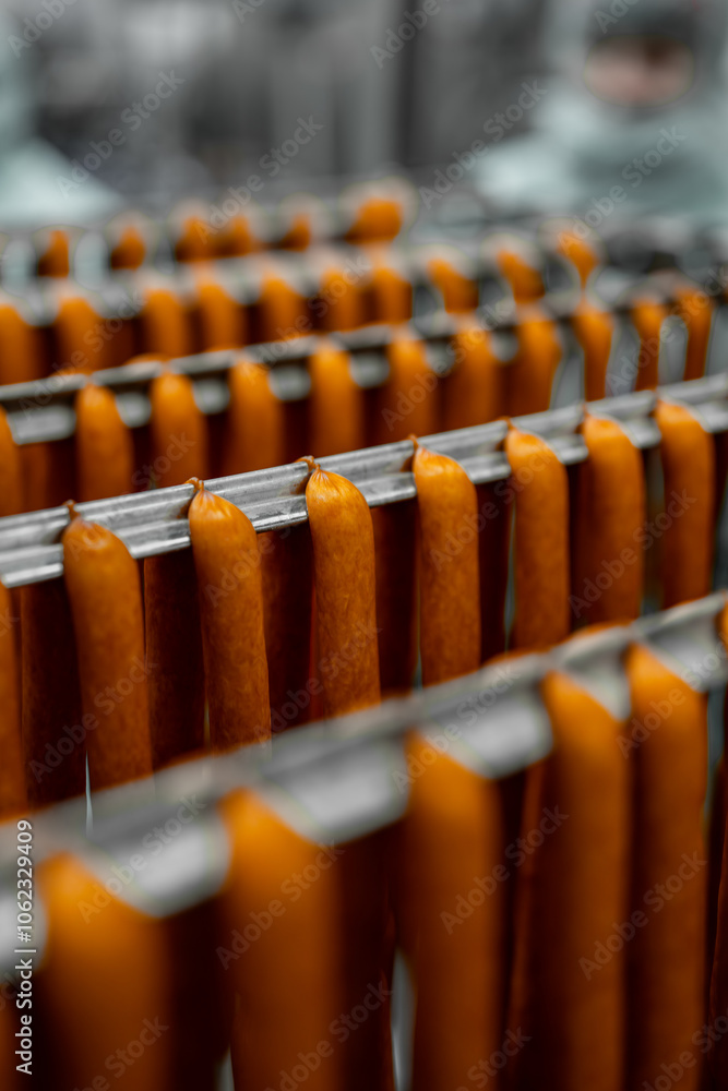 sausage smoking - food industry - huge meat production
