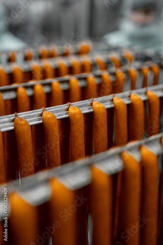 sausage smoking - food industry - huge meat production