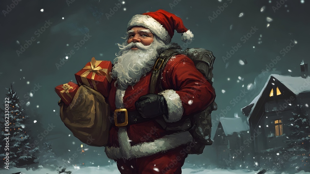 Fototapeta premium Christmas Santa Claus with a sack of gifts