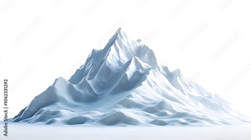 3D mountain range with snow on the peaks, simple white background, minimalist style 3D mountain range with snow on the peaks, simple white background, minimalist style