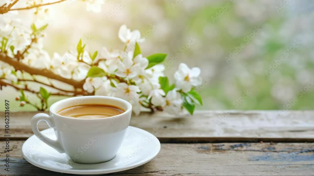 Cup of coffee and white daffodils on light background. Morning drink with spring flowers. Delicate floral arrangement and hot beverage. Cozy home still life. Springtime composition Cup of coffee and white daffodils on light background. Morning drink with spring flowers. Delicate floral arrangement and hot beverage. Cozy home still life. Springtime composition