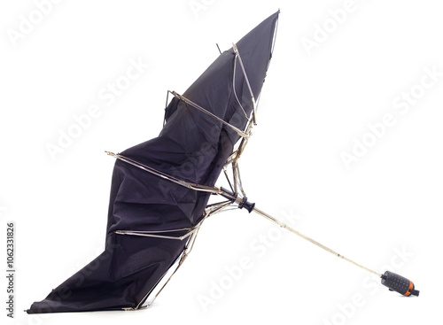 Broken black umbrella.