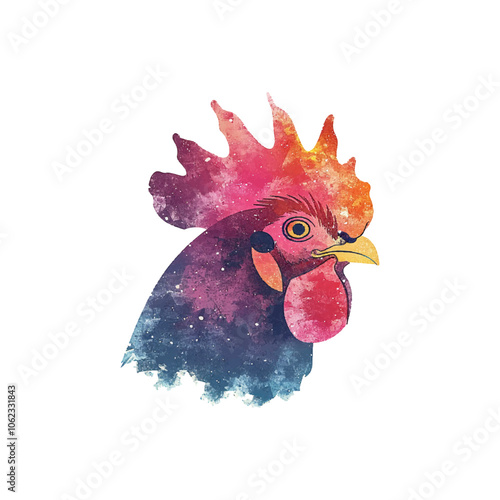 abstract color silhouette of rooster head vector illustration in watercolor style