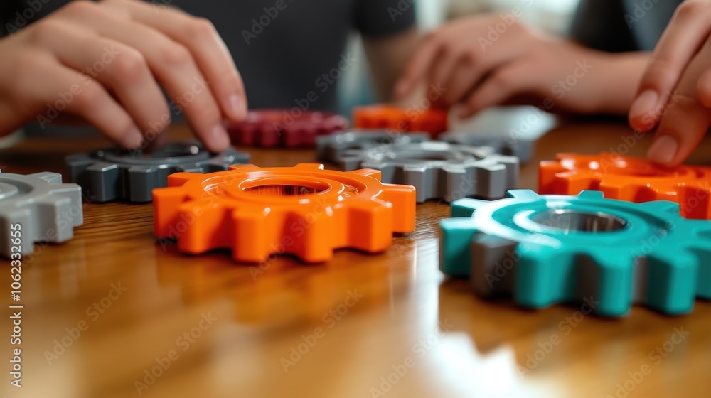 Naklejka premium The Hands Arranging Colorful Gears