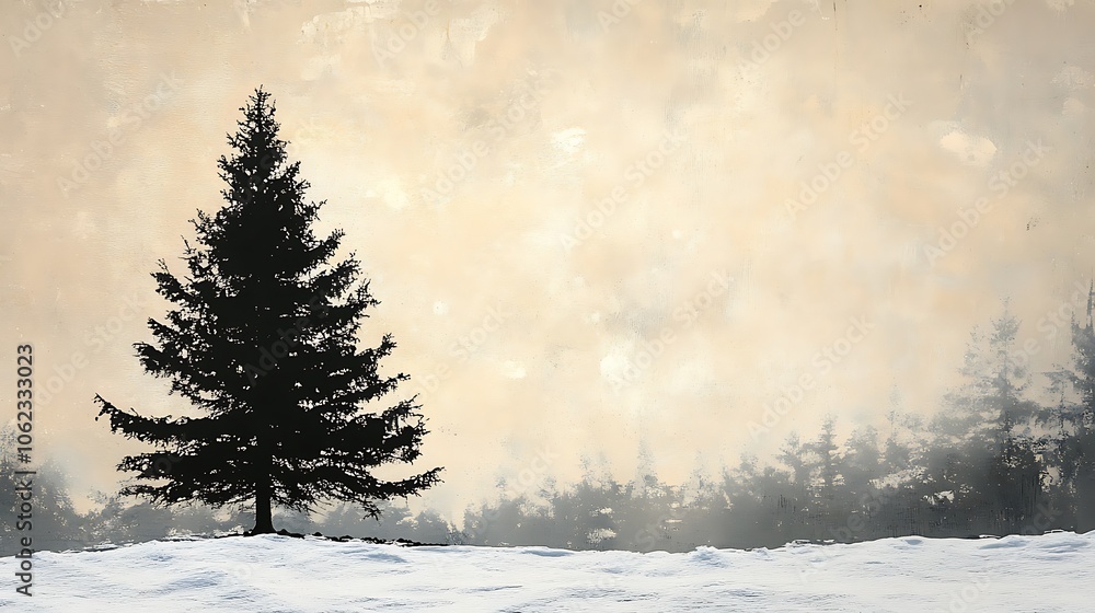 Christmas tree silhouette with a snowy background Christmas tree silhouette with a snowy background