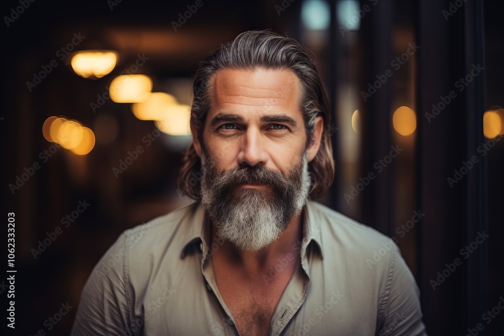 Portrait of a handsome mature man with long gray beard and mustache. Portrait of a handsome mature man with long gray beard and mustache.